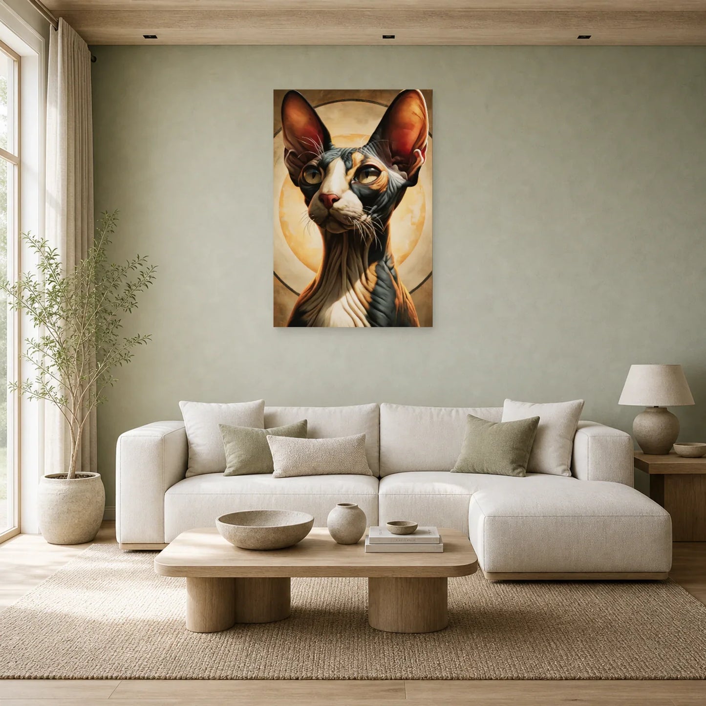 Tableau Chat Sphynx - Icône Sable dans un salon - Art Virtuoso