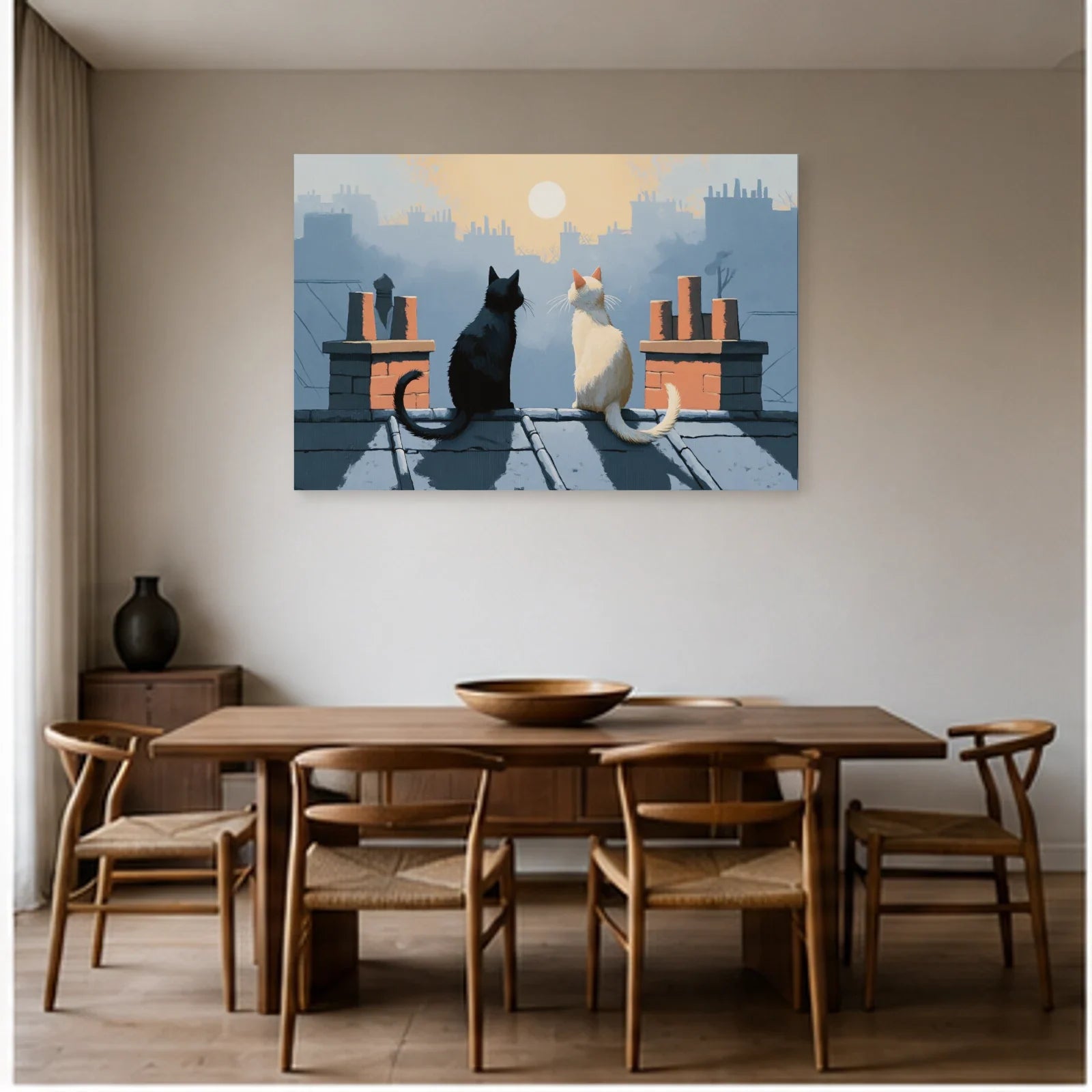Tableau Chats Parisiens dans une salle à manger - Art Virtuoso