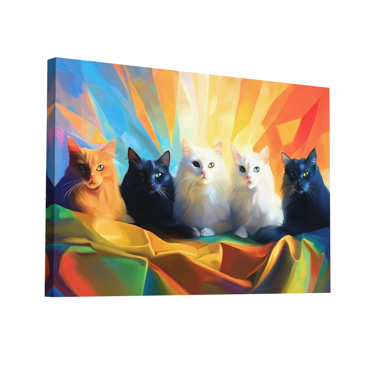 Product Hero 3D WebP Tableau Chats - Quintet Arc-en-Ciel - Art Virtuoso