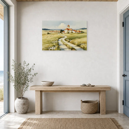 Tableau Chemin Campagne Printemps - Maison au Bout du Sentier dans une entree ou un couloir - Art Virtuoso