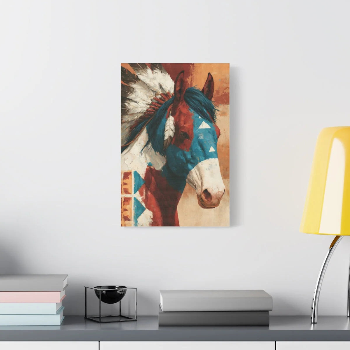 Tableau cheval coiffure de plumes - vue de face