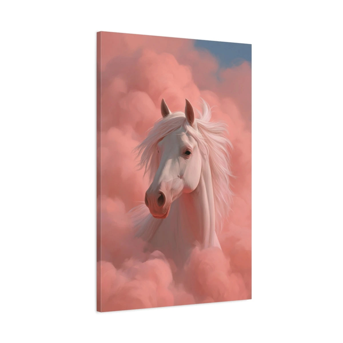Tableau Cheval Univers Rose, vue latérale de la toile avec bords imprimés - Art Virtuoso