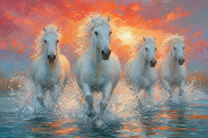 Tableau Chevaux de Camargue - Galop des Marais - toile cheval format M