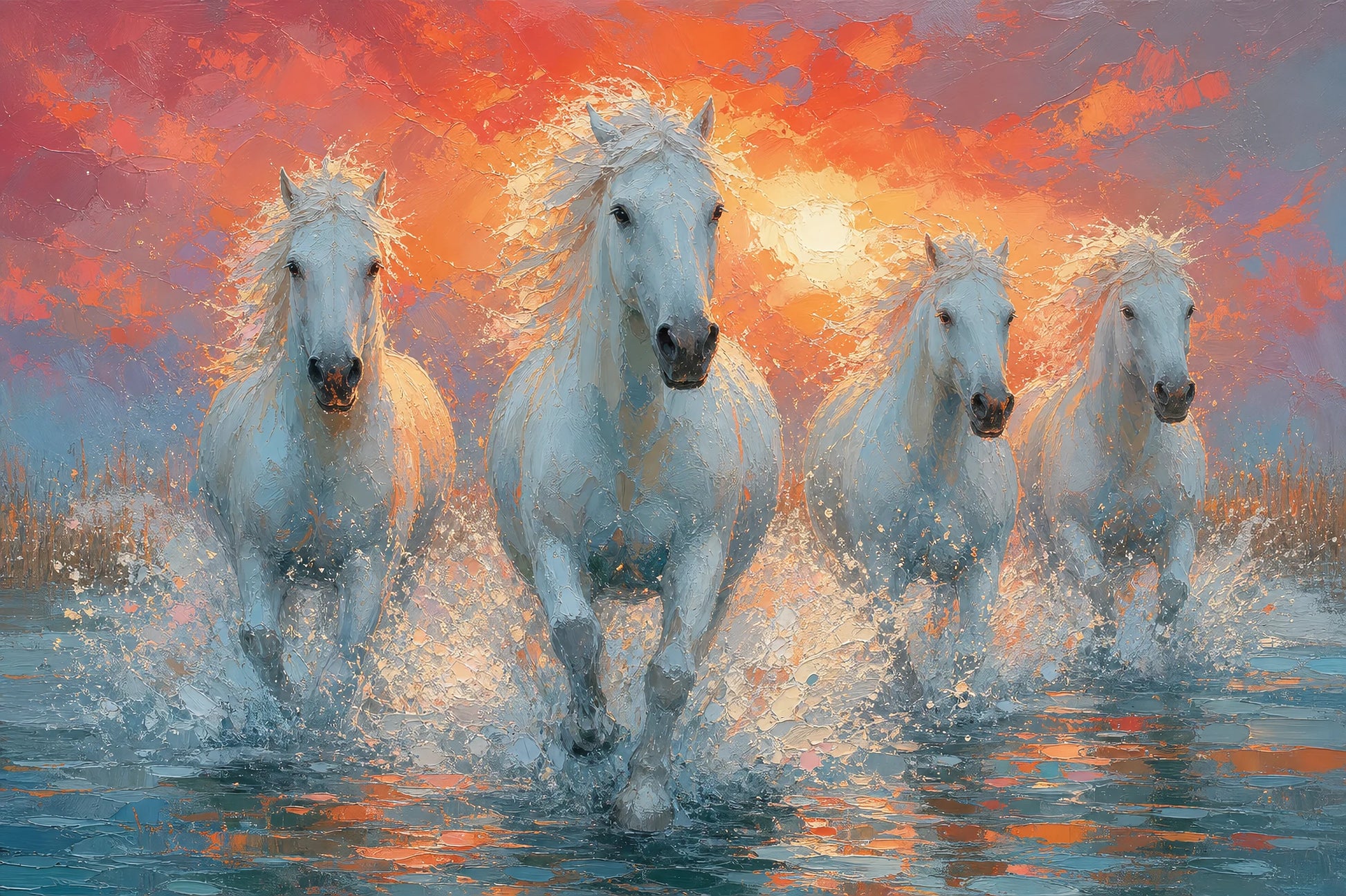 Tableau Chevaux de Camargue - Galop des Marais - toile cheval format S