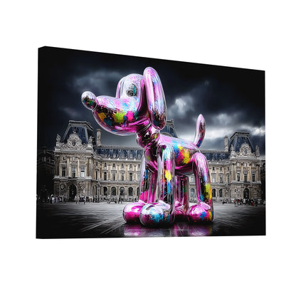 Product Hero 3D WebP Tableau Chien Ballon – Pop Art Chromé au Louvre - Art Virtuoso