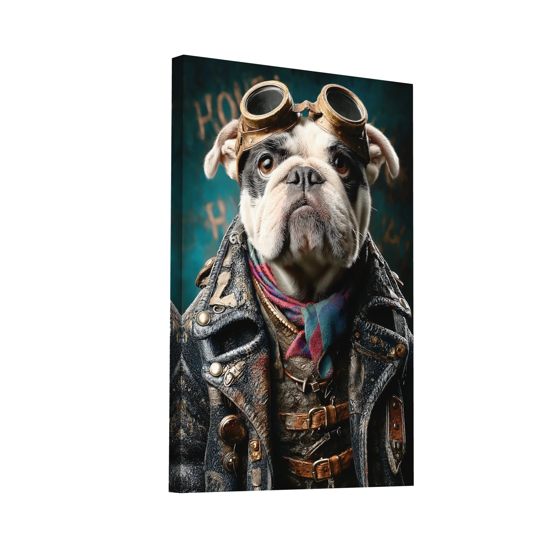 Product Hero 3D WebP Tableau Chien Original : Aviateur Bulldog - Art Virtuoso