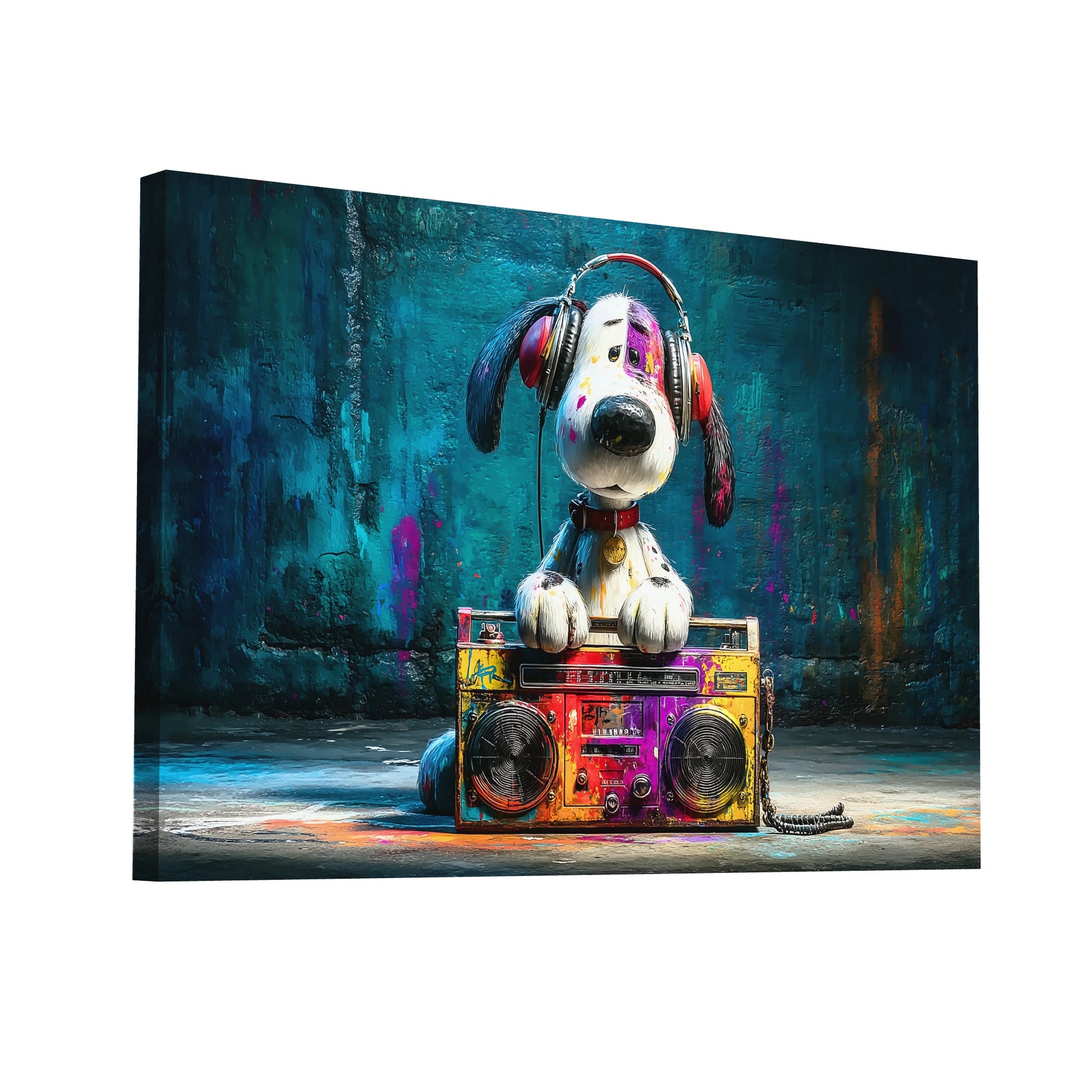 Product Hero 3D WebP Tableau Chien Street Art : DJ Canin - Art Virtuoso