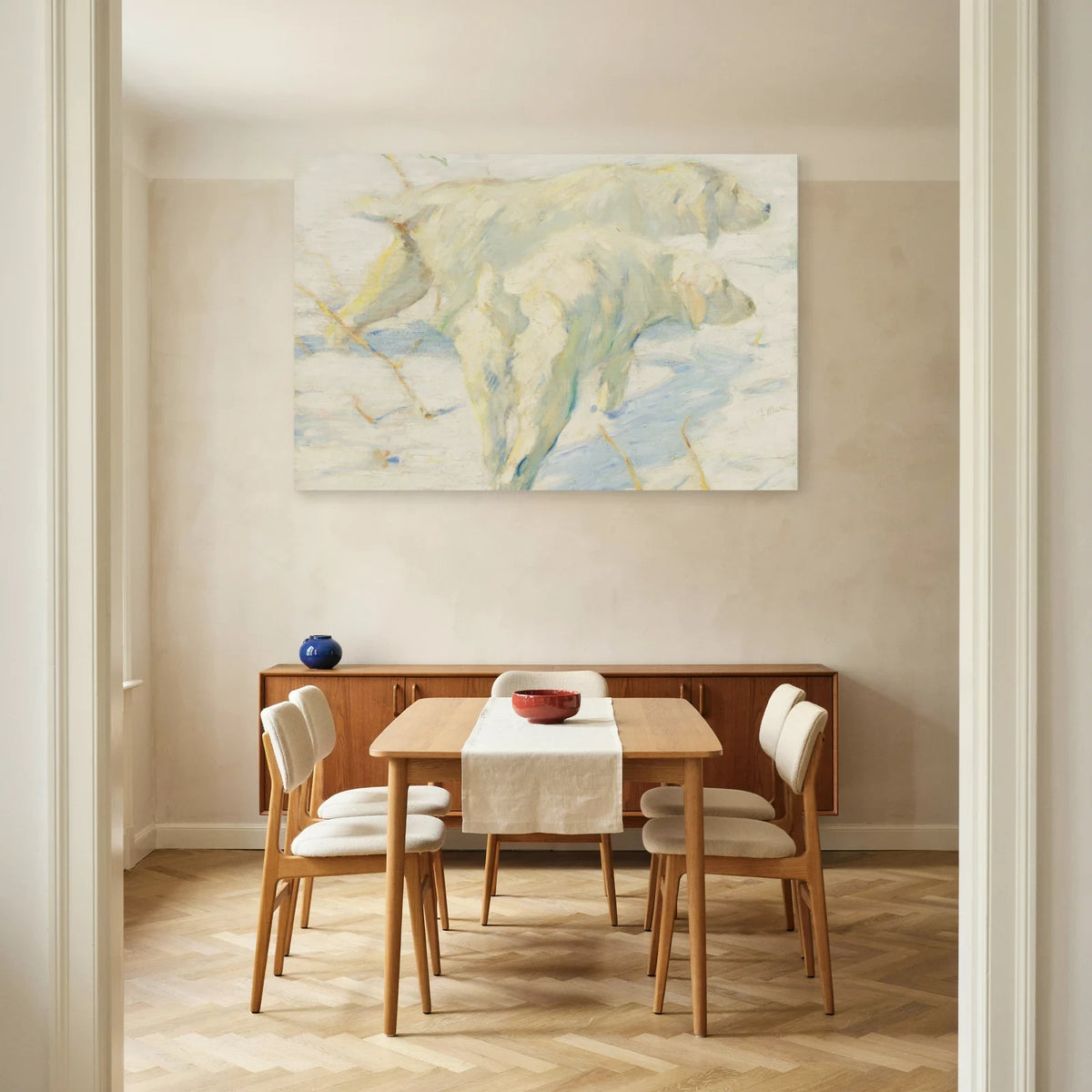 Tableau Chiens sibériens dans la neige – Franz Marc dans une salle à manger - Art Virtuoso