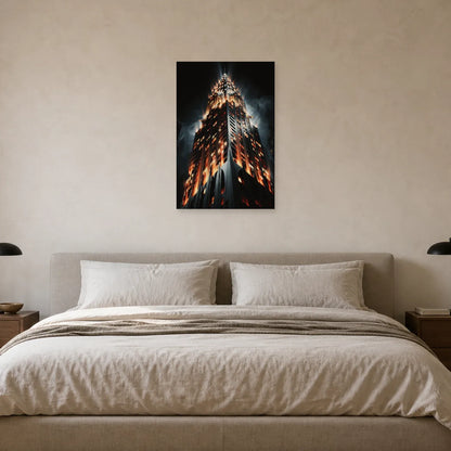 Toile nocturne du Chrysler Building installée dans une chambre