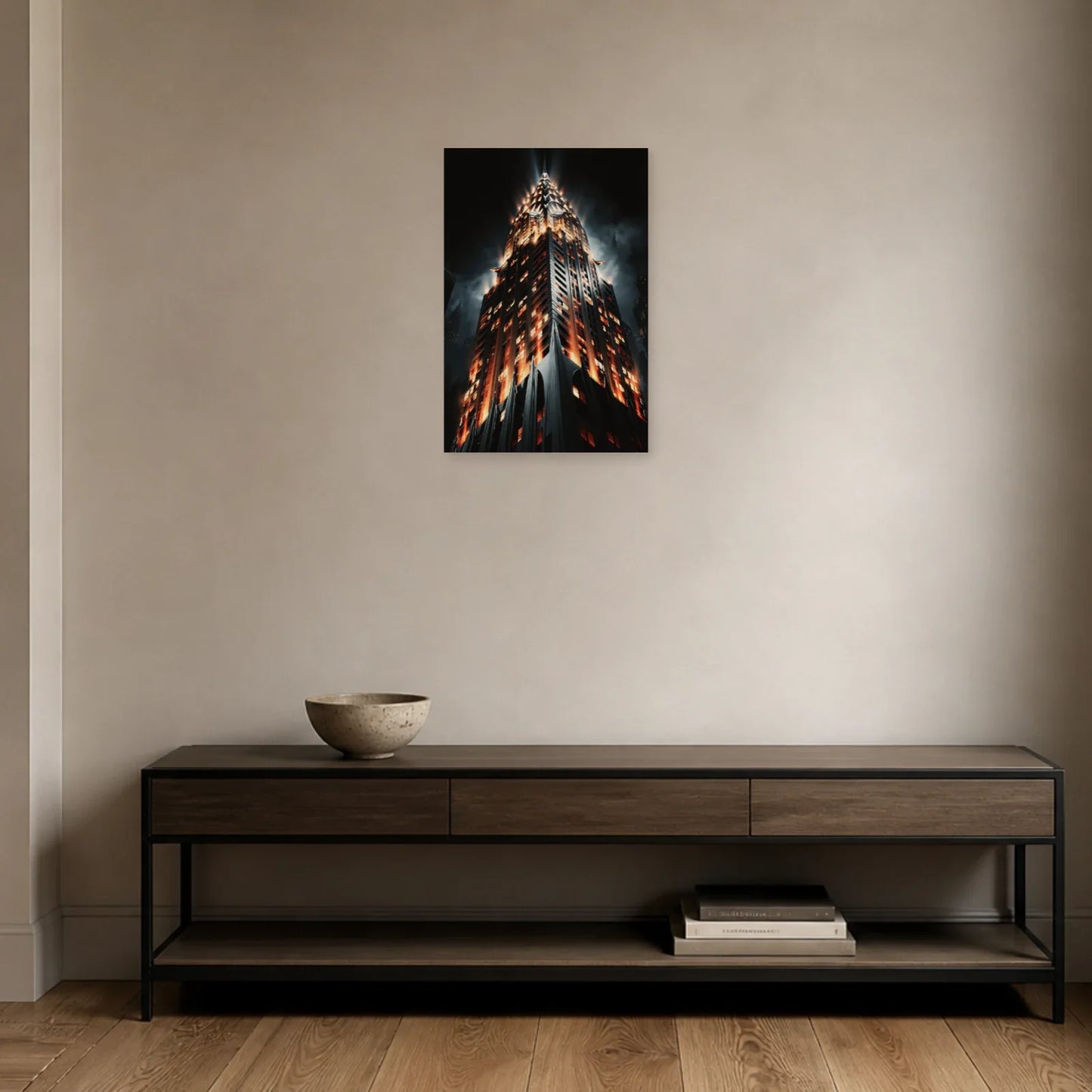 Tableau vertical Art déco mis en scène dans une entrée