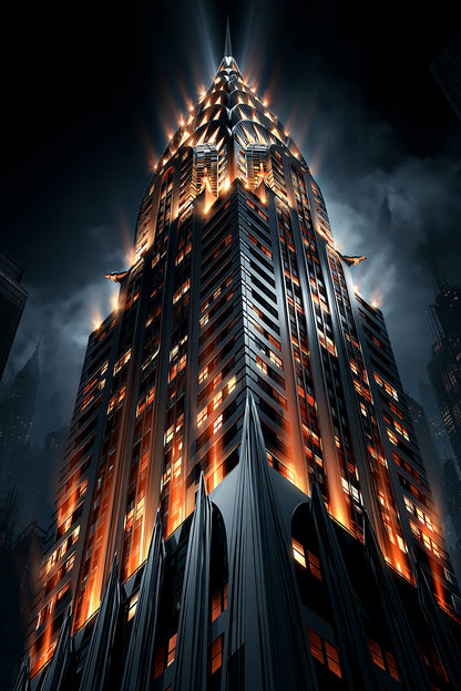 Chrysler Building illuminé en contre-plongée, toile verticale format S