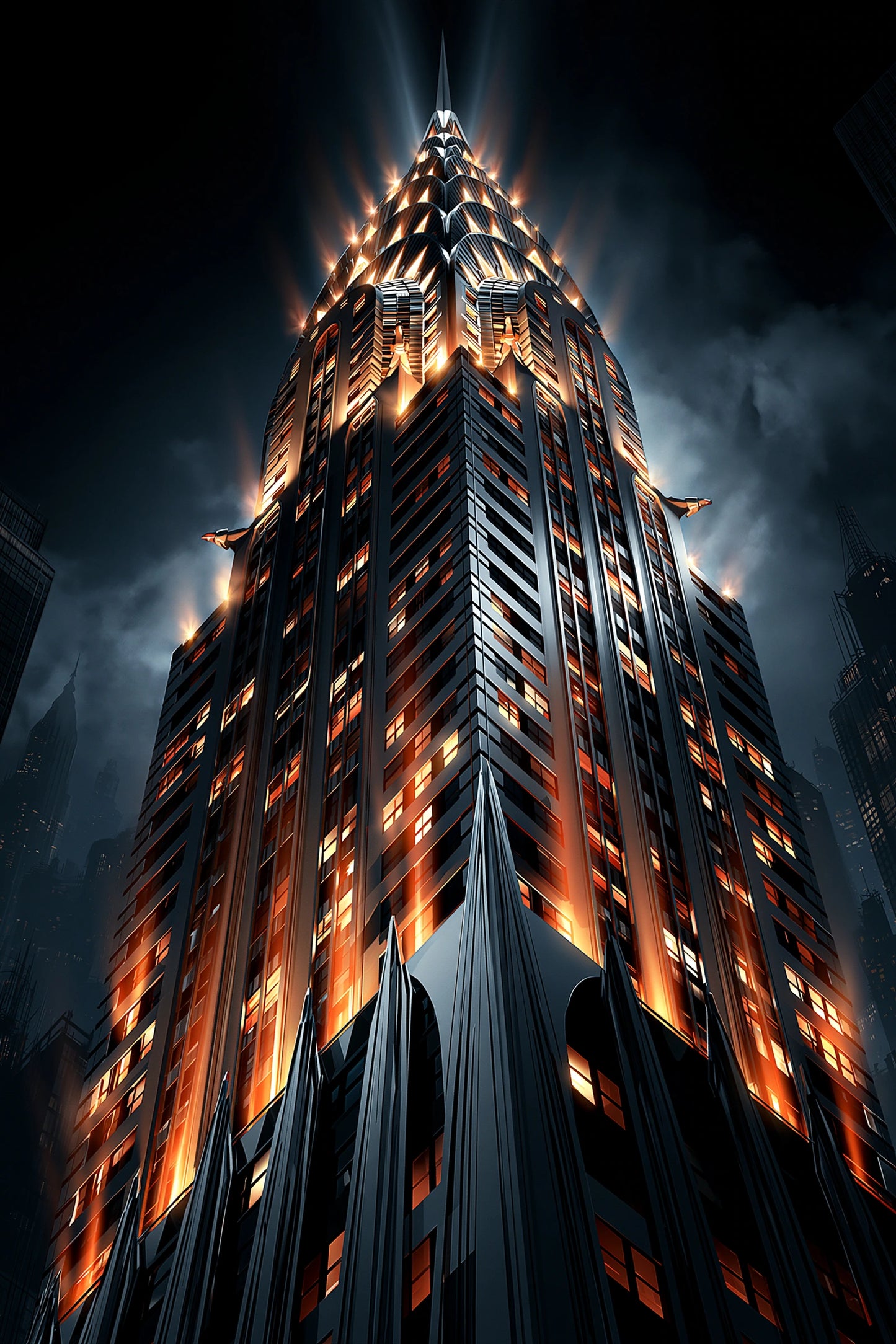 Tableau vertical du Chrysler Building sous un ciel noir, format XL