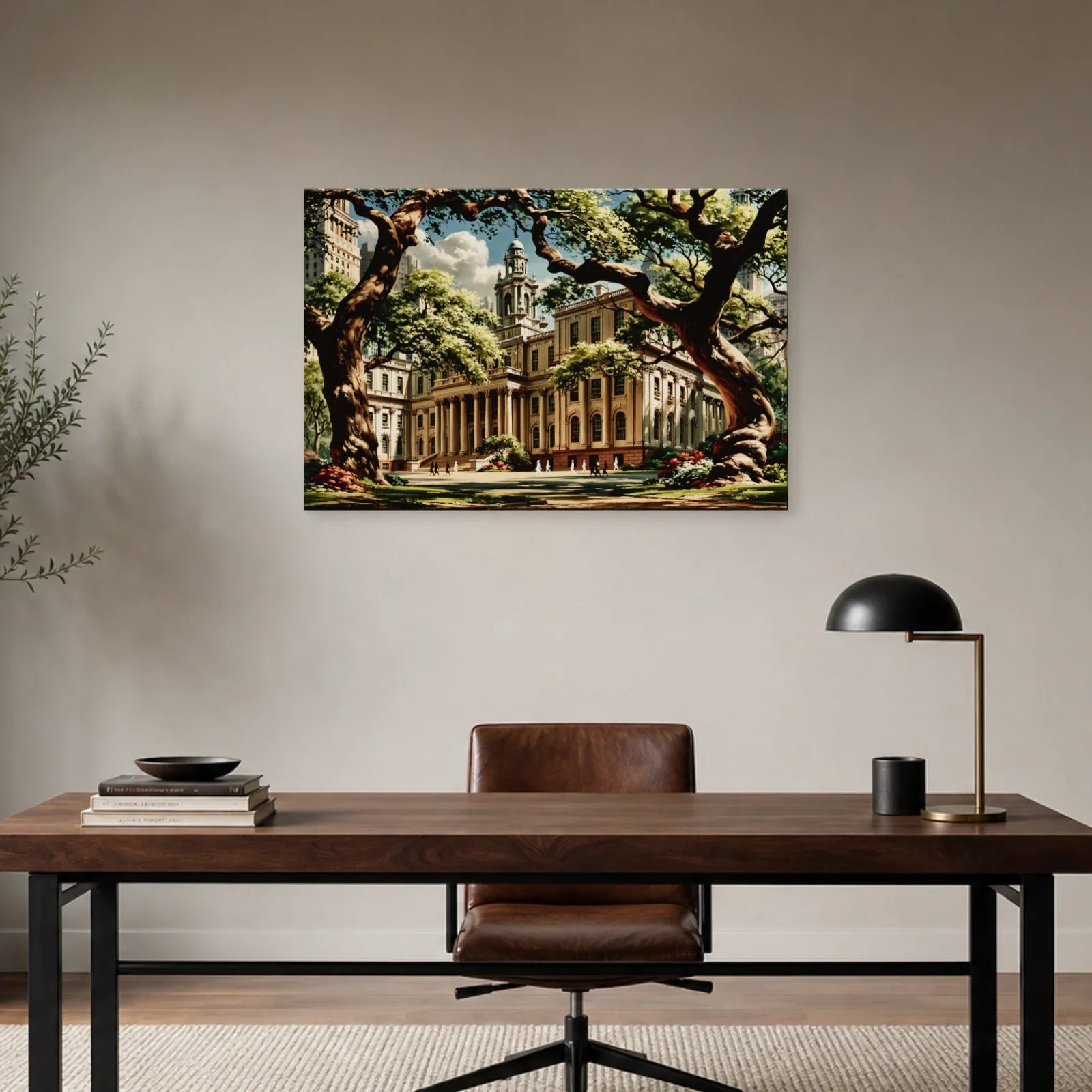 Architecture new-yorkaise et feuillages installés dans un bureau