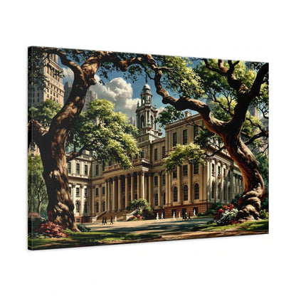 Vue latérale de la toile City Hall New York montée sur châssis