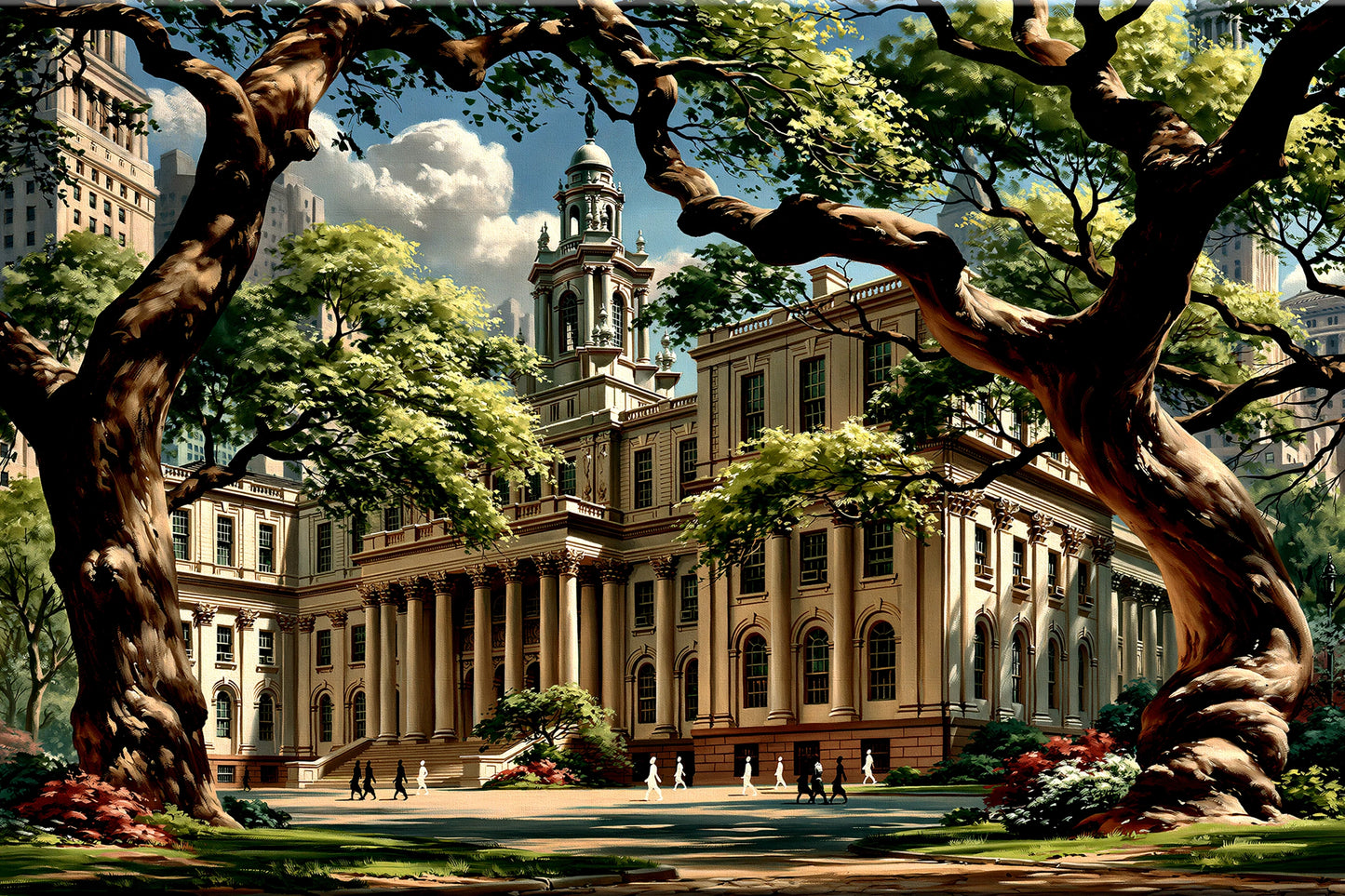 Architecture civique et arbres monumentaux, toile horizontale format XL
