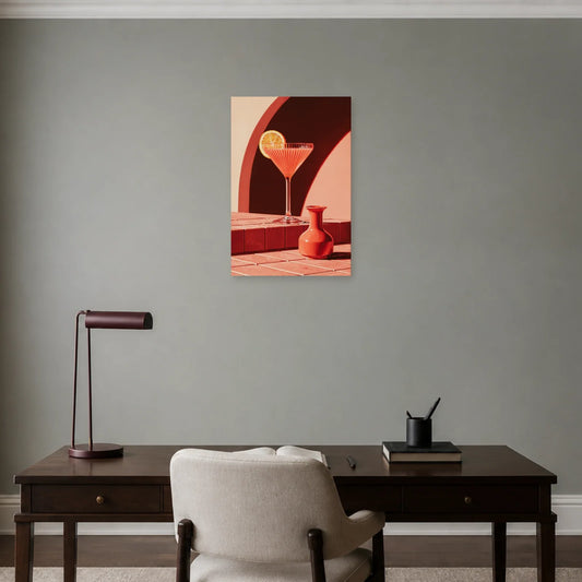 Tableau Cocktail Rose Rétro présenté dans un bureau - Art Virtuoso
