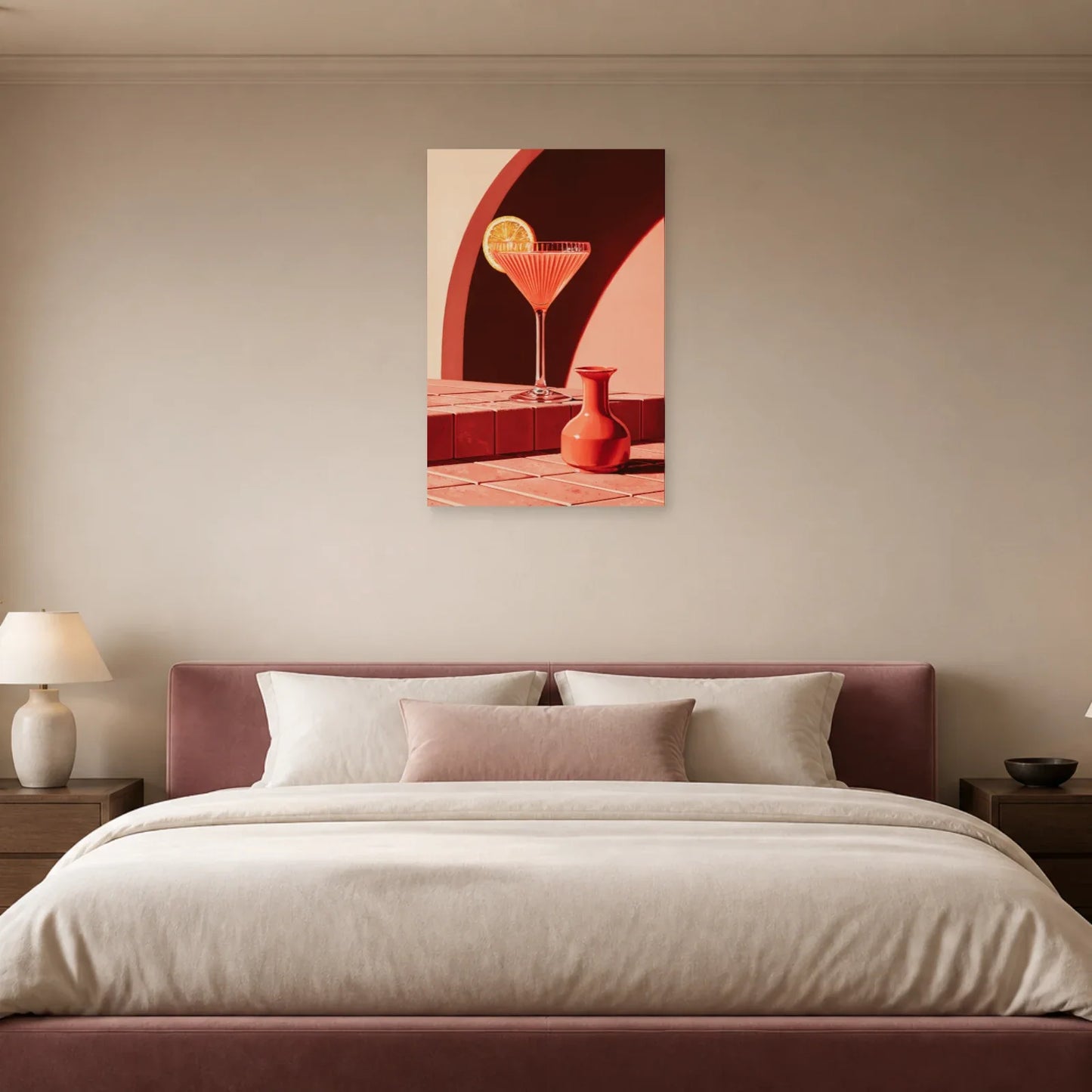 Tableau Cocktail Rose Rétro présenté dans une chambre - Art Virtuoso