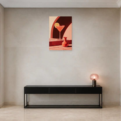 Tableau Cocktail Rose Rétro présenté dans une entrée - Art Virtuoso