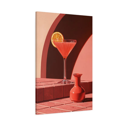 Tableau Cocktail Rose Rétro, vue latérale de la toile avec bords imprimés - Art Virtuoso