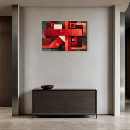 Tableau graphique rouge constructiviste présenté dans une entrée