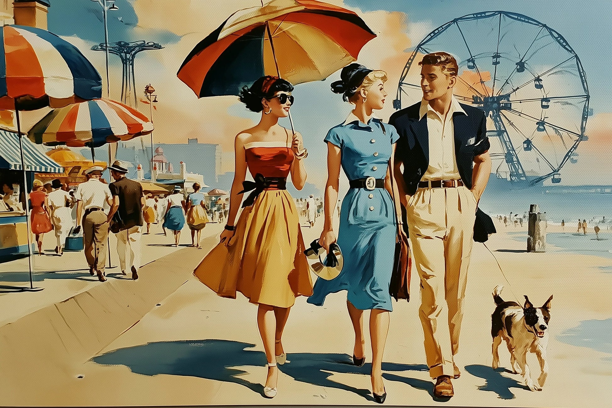 Promenade rétro à Coney Island avec grande roue, toile format S
