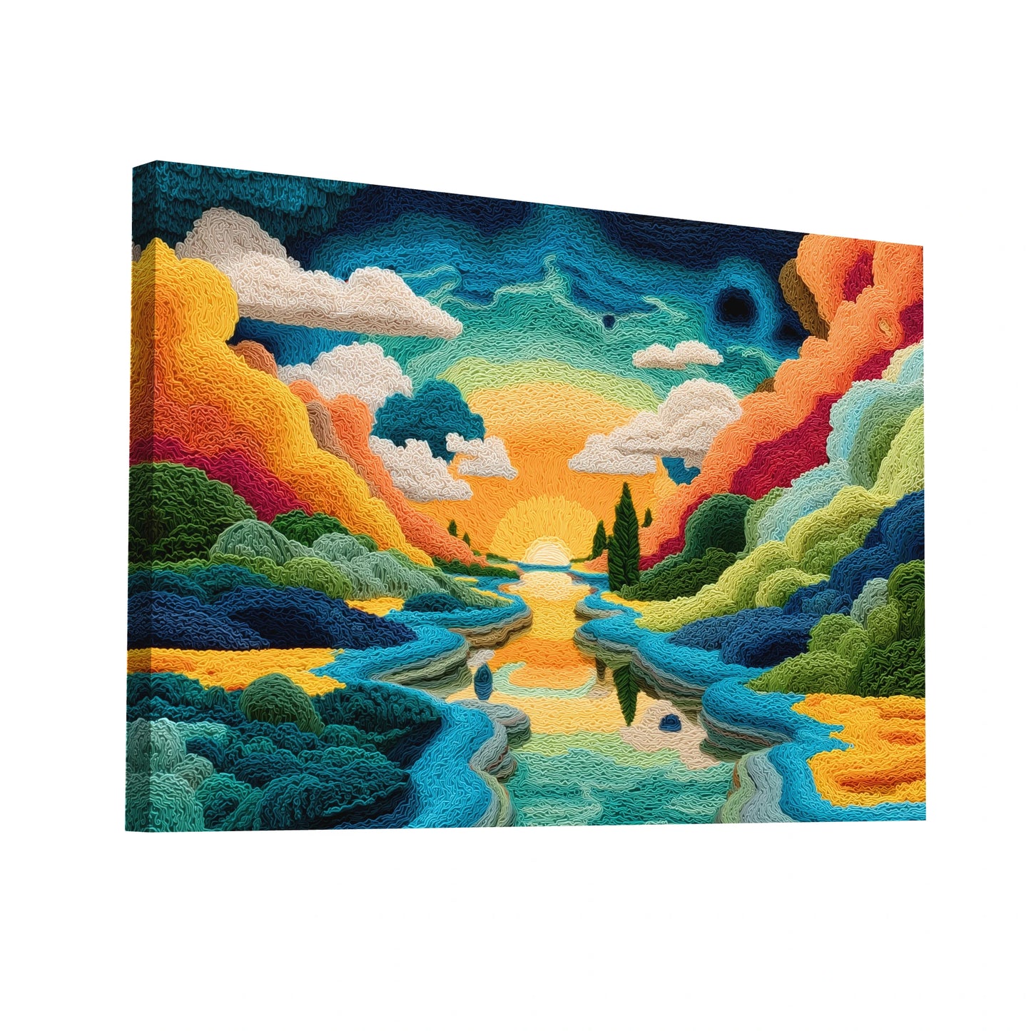 Product Hero 3D WebP Tableau Contemporain Couleurs Vives - Paysage Brodé - Art Virtuoso