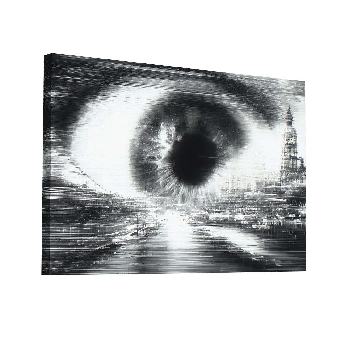 Product Hero 3D WebP Tableau Contemporain Noir et Blanc : Regard sur Londres - Art Virtuoso