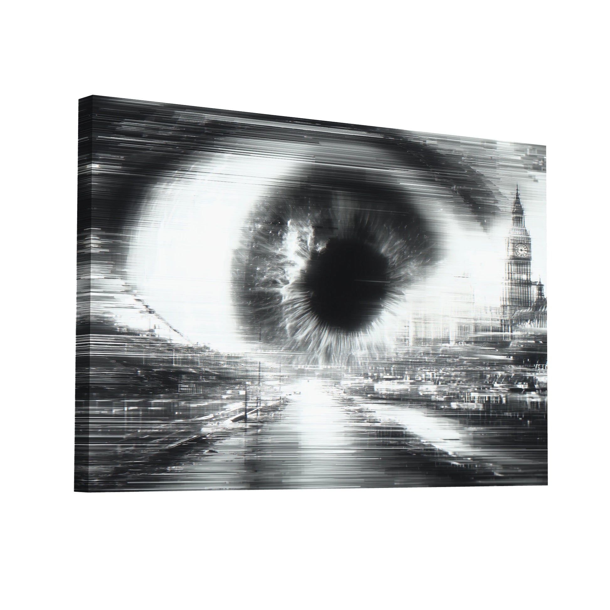 Product Hero 3D WebP Tableau Contemporain Noir et Blanc : Regard sur Londres - Art Virtuoso