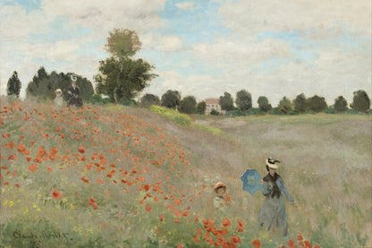 Champ de coquelicots à Argenteuil avec promeneurs, toile taille S