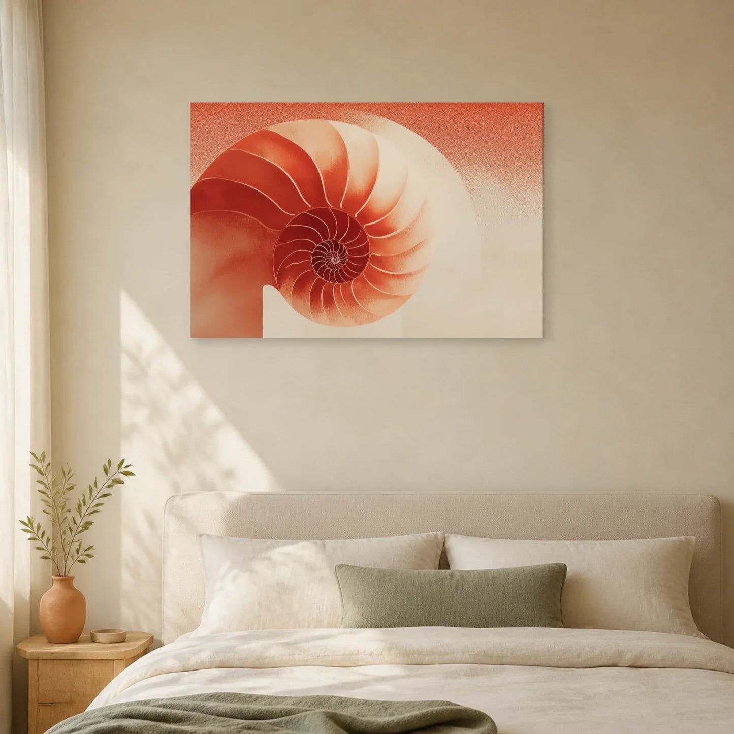 Tableau Coquillage Nautile Terracotta dans une chambre - Art Virtuoso