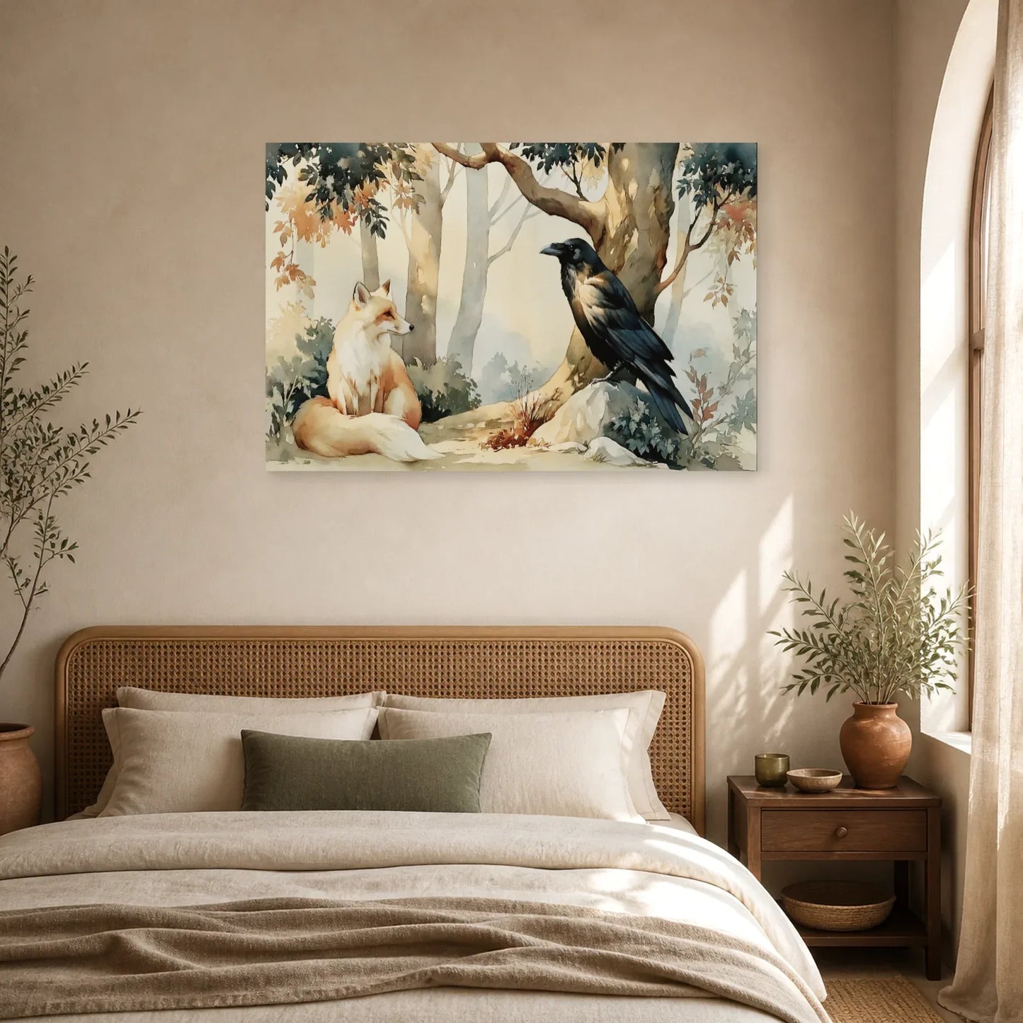 Tableau Corbeau Renard Illustration - Sous le Grand Arbre dans une chambre - Art Virtuoso