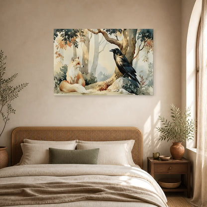 Tableau Corbeau Renard Illustration - Sous le Grand Arbre dans une chambre - Art Virtuoso