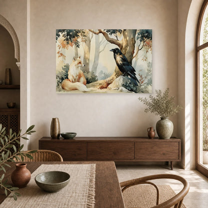 Tableau Corbeau Renard Illustration - Sous le Grand Arbre dans une cuisine - Art Virtuoso