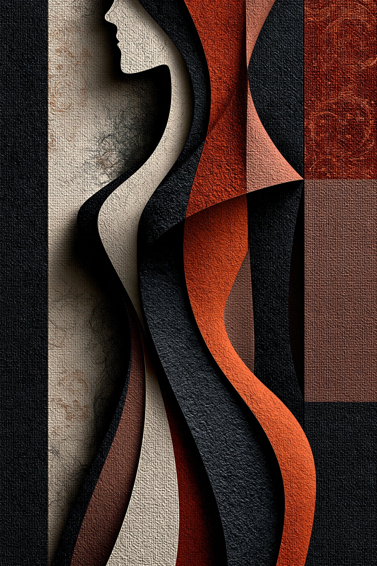 Tableau Corps de Femme Abstrait - Ligne Terracotta - format M - Art Virtuoso
