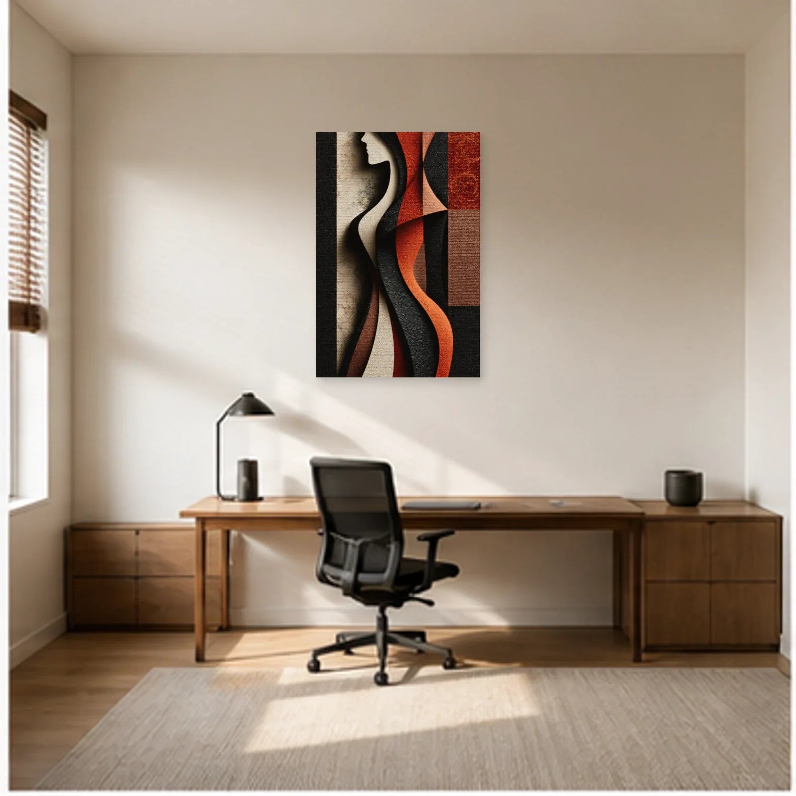 Tableau Corps de Femme Abstrait - Ligne Terracotta dans un bureau - Art Virtuoso