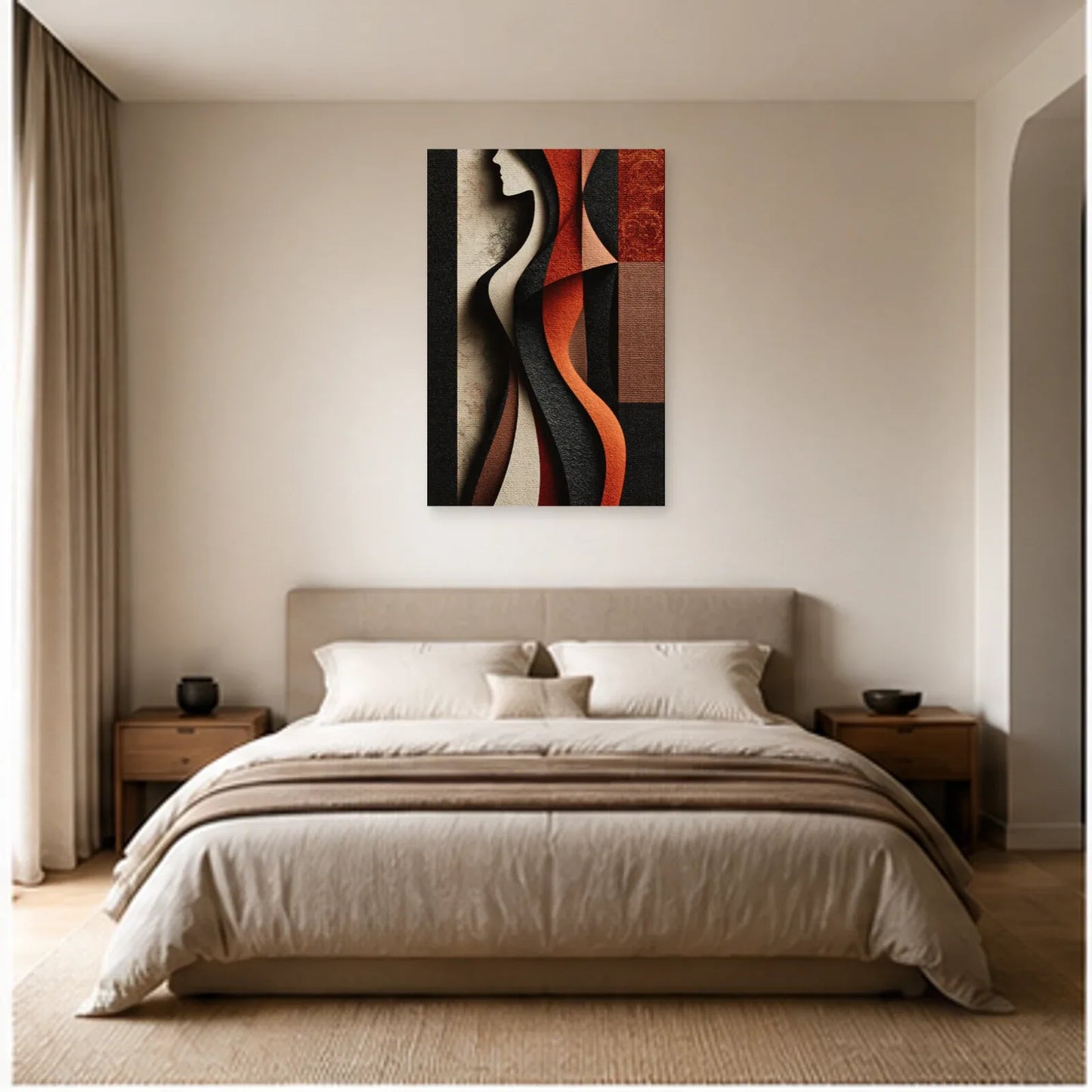 Tableau Corps de Femme Abstrait - Ligne Terracotta dans une chambre - Art Virtuoso