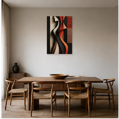 Tableau Corps de Femme Abstrait - Ligne Terracotta dans une salle à manger - Art Virtuoso