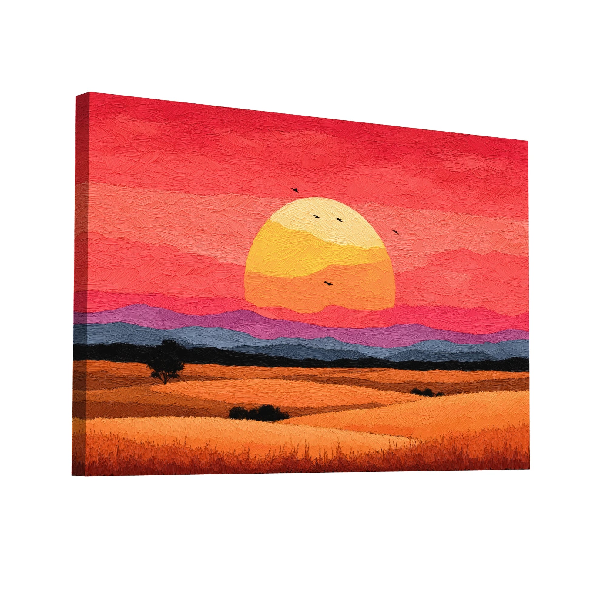 Product Hero 3D WebP Tableau Coucher de Soleil Peinture : Savane Ardente - Art Virtuoso
