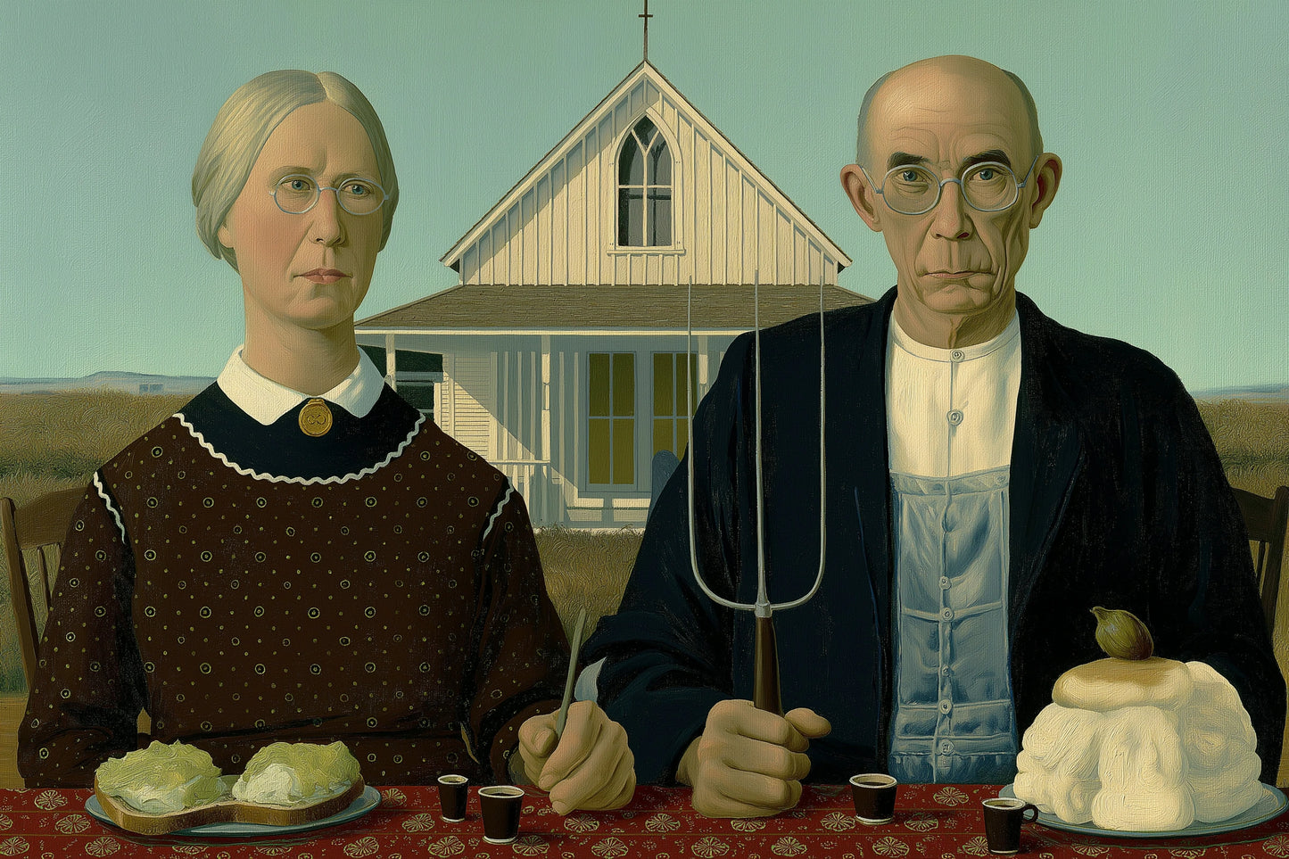 Tableau du couple impassible et des tasses minuscules, format L