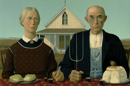 Tableau American Gothic revisité avec fourche centrale, format M