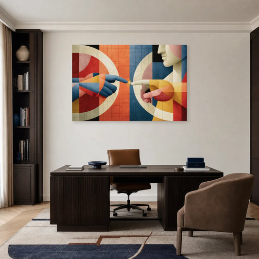 Composition géométrique à l'étincelle installée dans un bureau