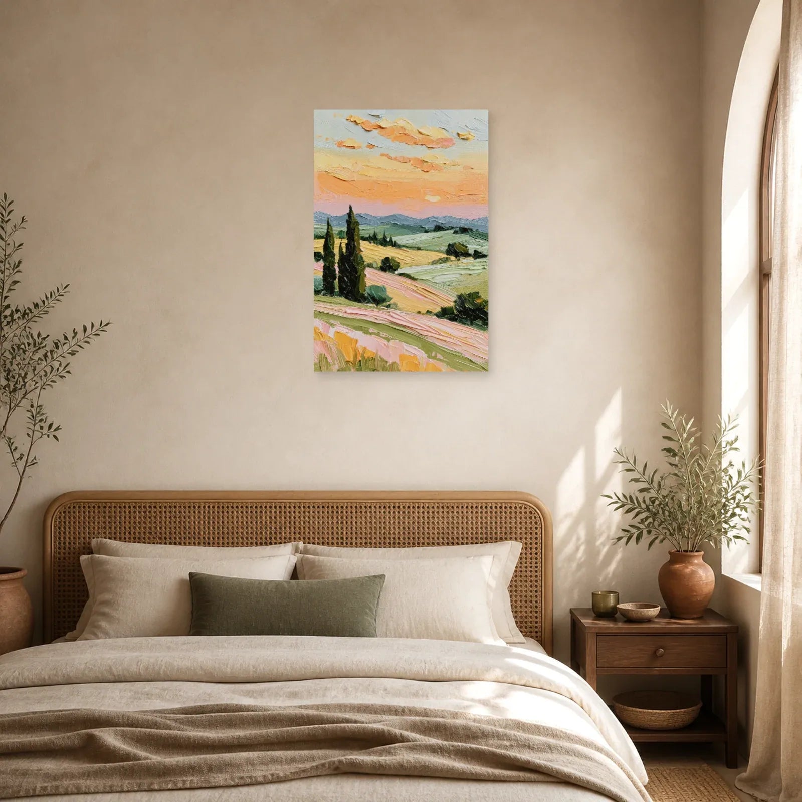 Tableau Cyprès Provence Coucher Soleil - Soir sur les Collines dans une chambre - Art Virtuoso
