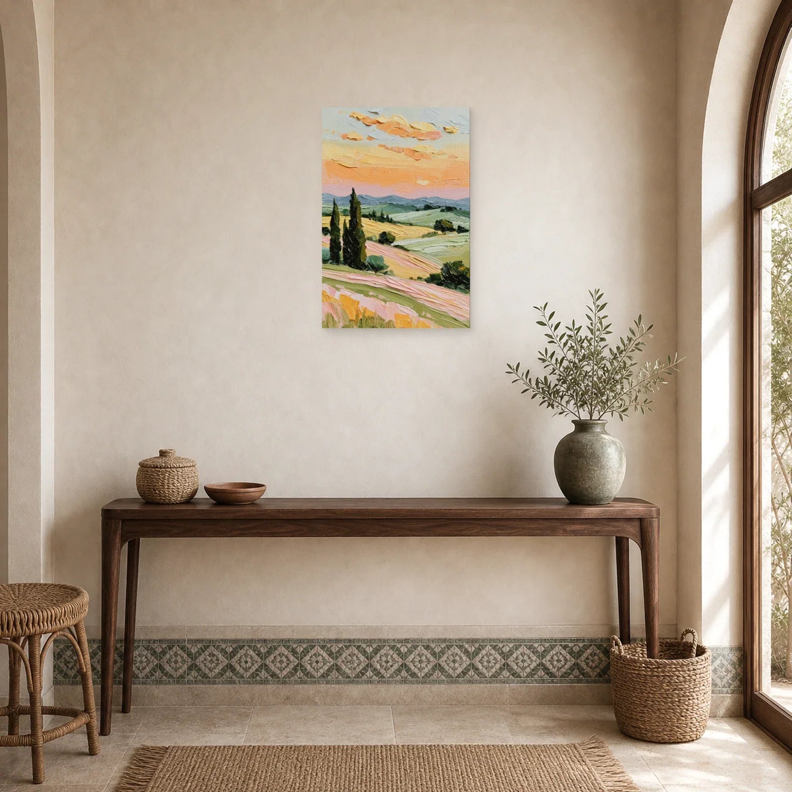Tableau Cyprès Provence Coucher Soleil - Soir sur les Collines dans une entree ou un couloir - Art Virtuoso