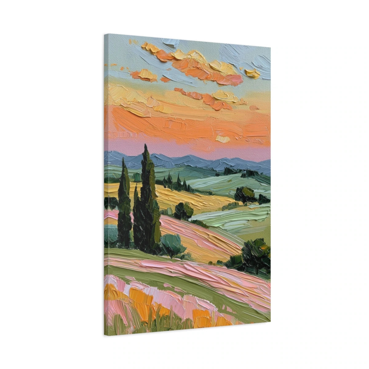 Tableau cyprès de Provence au coucher du soleil - toile 3D avec bords imprimés visibles