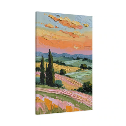 Tableau cyprès de Provence au coucher du soleil - toile 3D avec bords imprimés visibles
