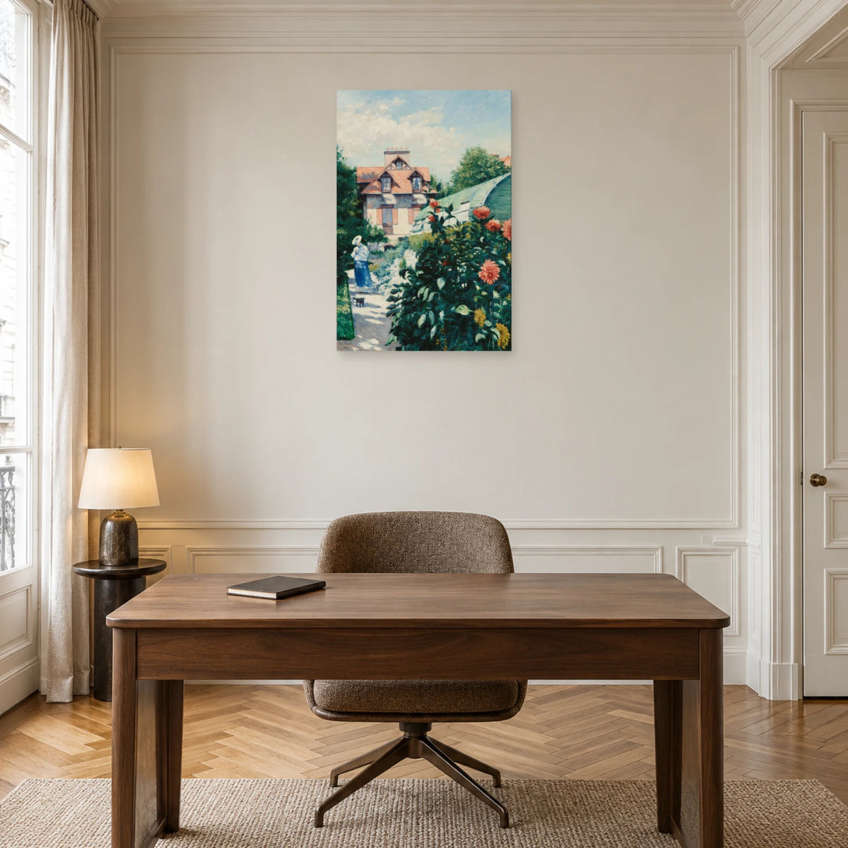 Tableau Dahlias de Caillebotte dans un bureau - Art Virtuoso