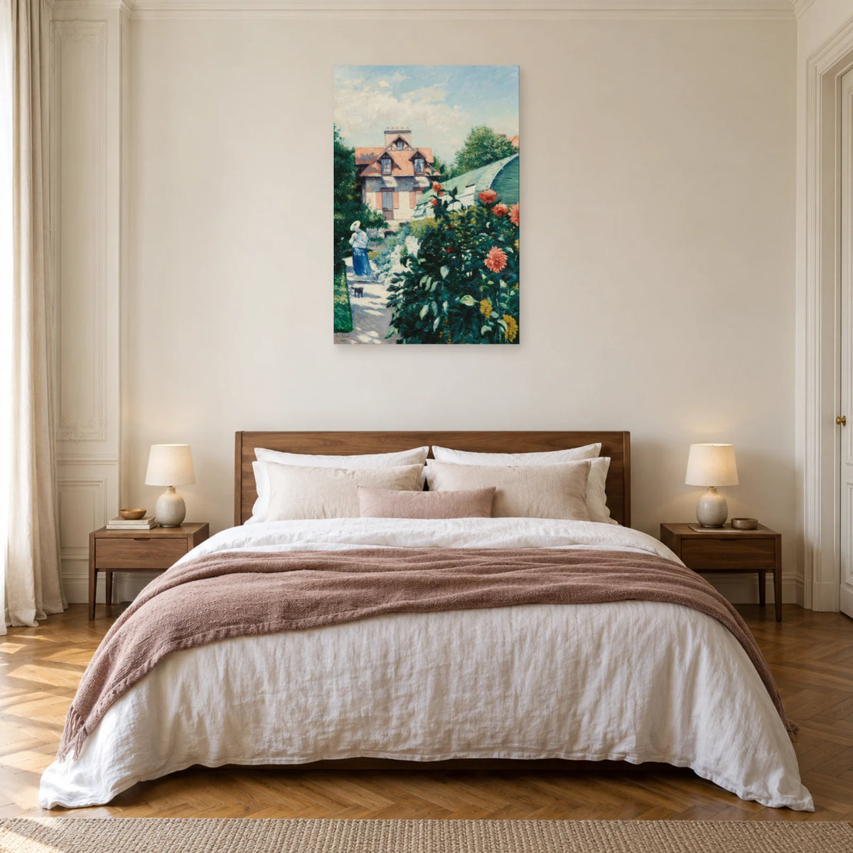 Tableau Dahlias de Caillebotte dans une chambre - Art Virtuoso
