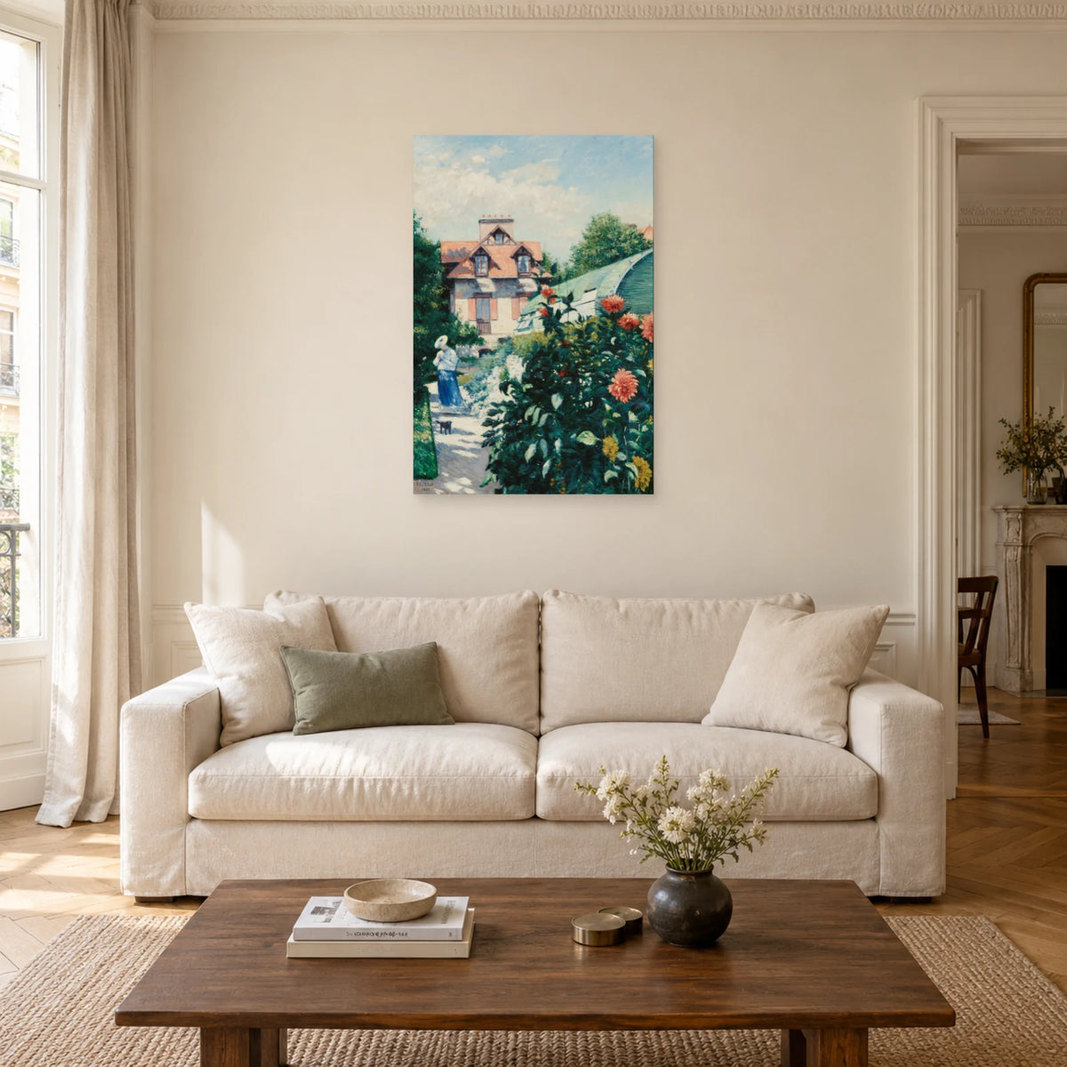 Tableau Dahlias de Caillebotte dans un salon - Art Virtuoso