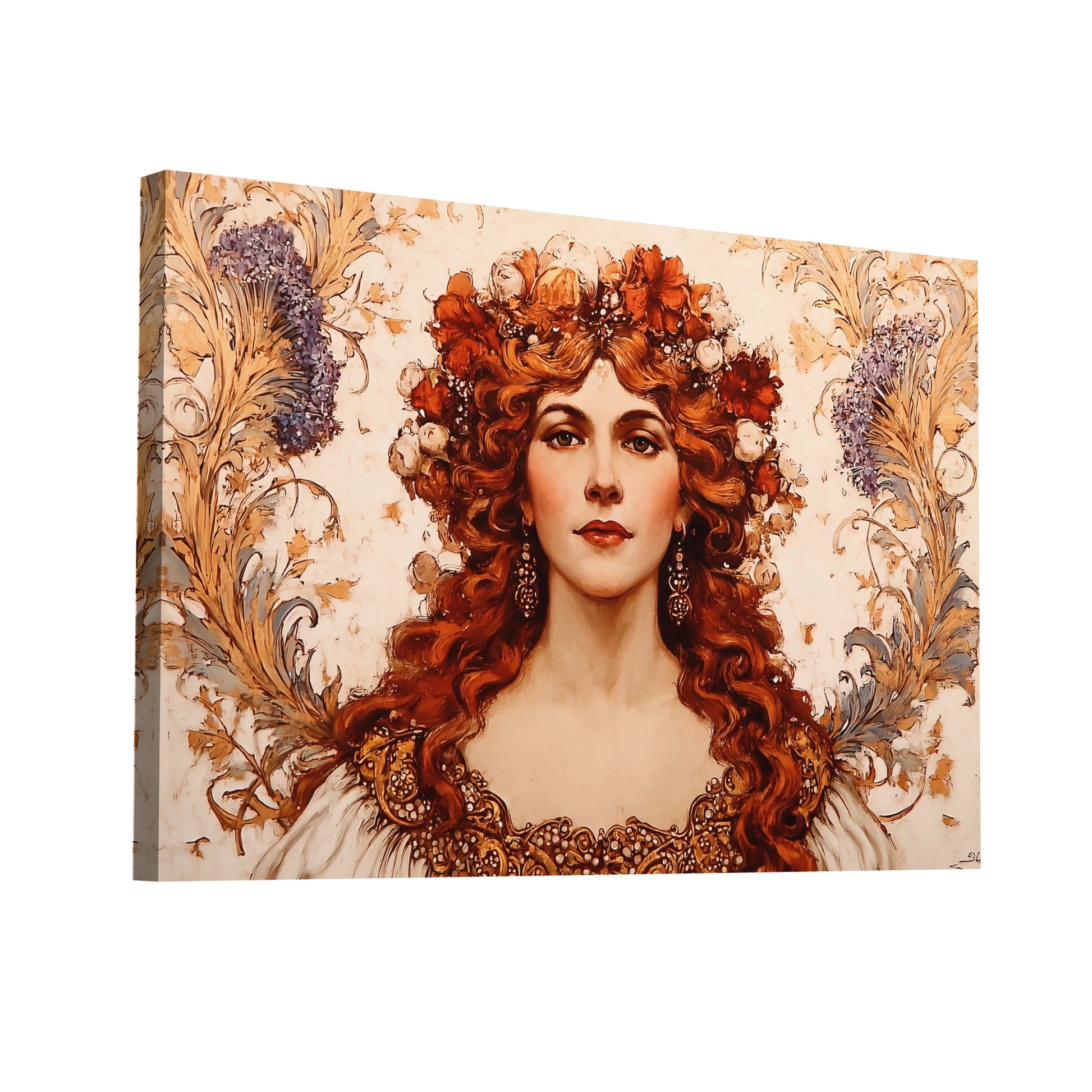 Product Hero 3D WebP Tableau Dame aux fleurs - Style Art Nouveau - Art Virtuoso
