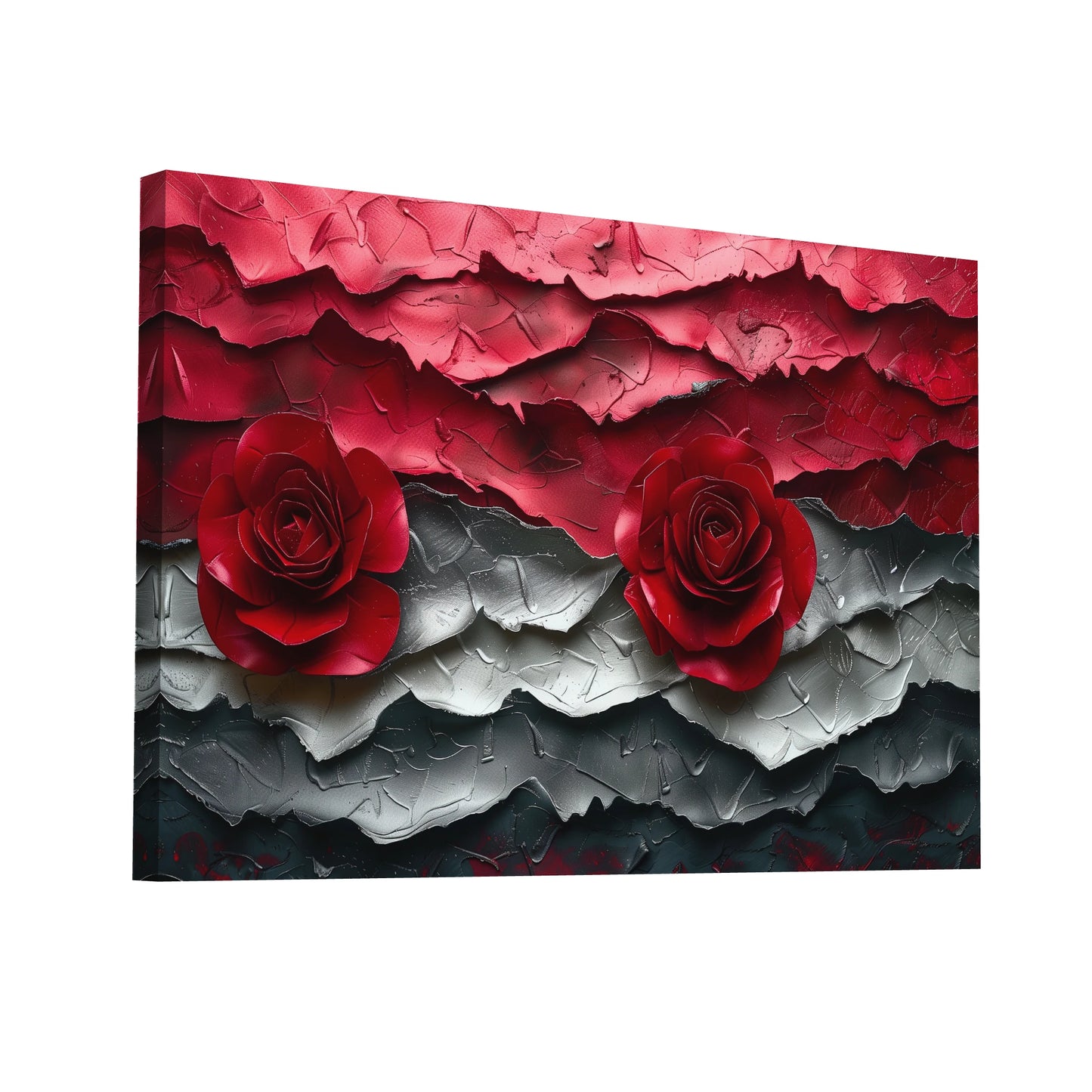 Product Hero 3D WebP Tableau Déco Rouge et Gris - Roses Délicates - Art Virtuoso